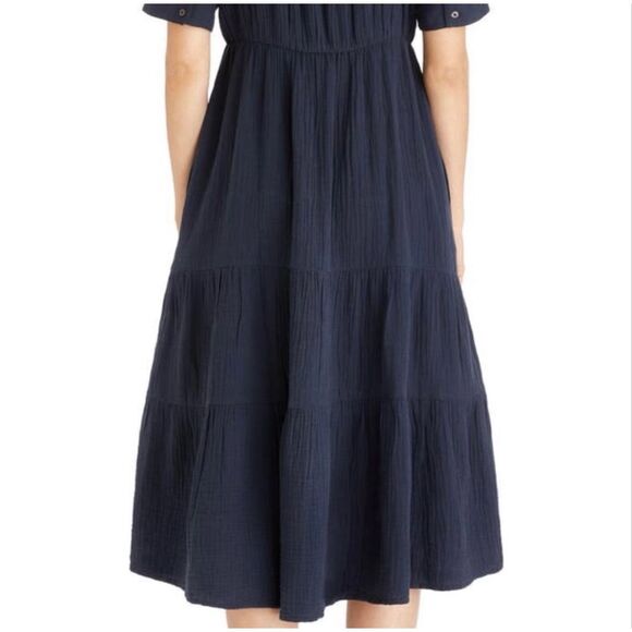 Madewell Lightspun Tiered Button Front Midi Dress Navy Size 8 - Picture 2 of 7